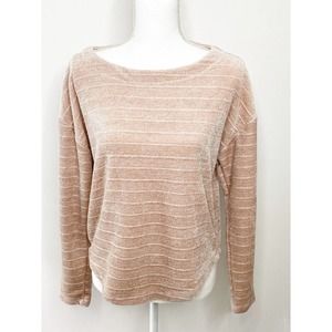 ANTHROPOLOGIE Chenille Pink Striped Sweater Small